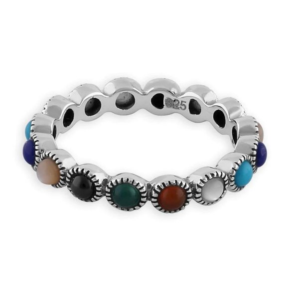 925 STERLING SILVER Multi Gemstone Eternity Band Ring - Picture 13 of 13